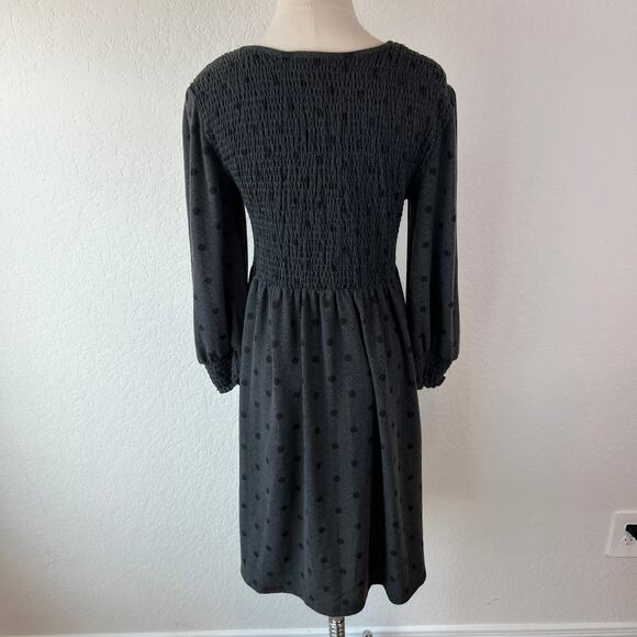Vintage Polka Dot Long Sleeve Smocked Buttons Dress size Medium Gray Twee - Picture 7 of 10